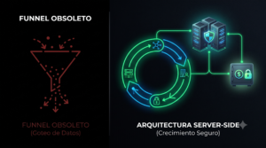 Arquitectura técnica de un ecosistema MarTech B2B mostrando la integración de Server-Side Tracking, ABM y RevOps para optimizar la sales conversion corporativa en Colombia.